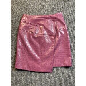 Worthington Womens Size 4 Mid Rise Wrap Skirt Faux Leather Damson Jam Purple NEW